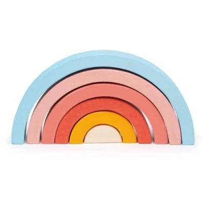 Image of Mentari Wooden Toy Sunset Rainbow Tunnel Plastic Free Stacking Blocks For Kids