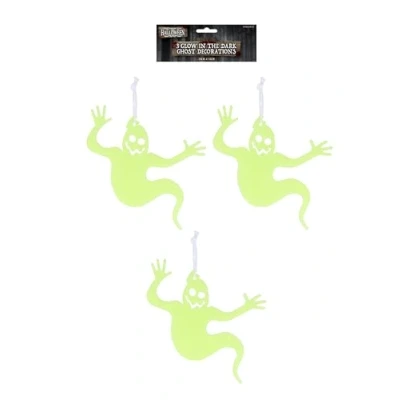 Image of HENBRANDT Single Pack of 3 Glow in the Dark Hanging Ghosts Haunted House Decoration Trick or Treat Party Bag Fillers Halloween Loot Lucky Dip Favours Ghost Decorations
