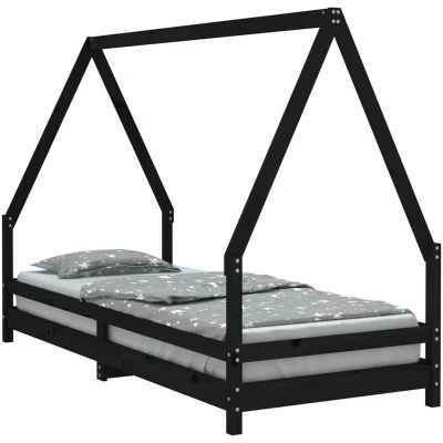 Image of vidaXL Kids Bed Frame Black 80x200 cm Solid Wood Pine