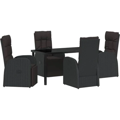 Image of Vidaxl 5 Piece Garden Dining Set with Cushions Black Poly Rattan