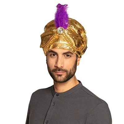 Image of Boland Sultan Selim Turban Shiny Fabric, Pearl Chains &amp; Feather Details, One Size, Ideal for Arabian Prince Eastern Governor Cosplay