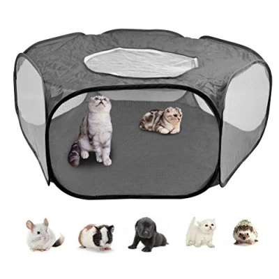 Image of DODUOS Small Animal Cage Tent Pop up Pet Playpen, Foldable Outdoor Indoor Exercise Fence with Top Cover, Mesh Hamster Playpen Yard Play Pen Breathable for Rabbit Ferret Guinea Pig