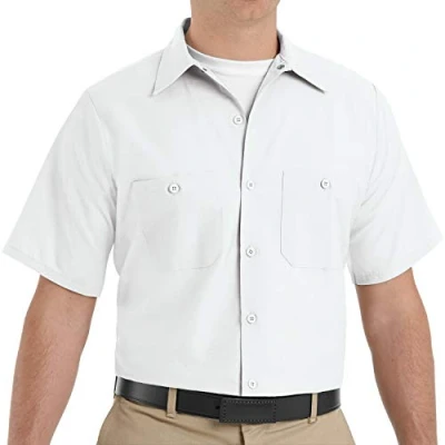 Image of Red Kap Men&#039;s Industrial Work Shirt, Regular Fit, Short Sleeve Utility Button, White, Large