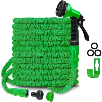 Image of SHATCHI Garden Pipe,Flexible Expanding Magic Hose with 3/4&quot;, 1/2&quot; Fittings,8 Functions Spray Nozzle, Blue or Green, 50FT/15m
