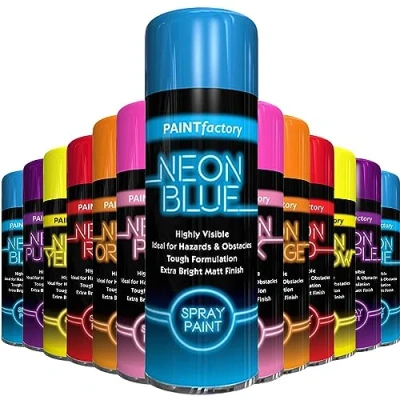 Image of AlezyB 1x Neon Spray Paint Blue 200ml Flouroscent Aerosol Extra Bright DIY Graffiti (Banksey) Paint, Assorted Colour