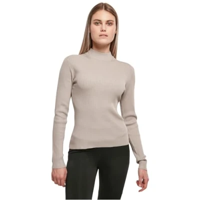 Image of Urban Classics Women&#039;s Ladies Rib Knit Turtelneck Sweater Sweatshirt, Warm Grey, XXL