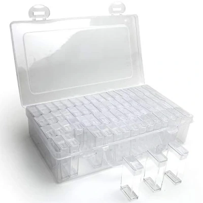 Image of igadgitz home U7114 64 Container Diamond Painting Storage Box, Embroidery Bead Organiser Box Clear