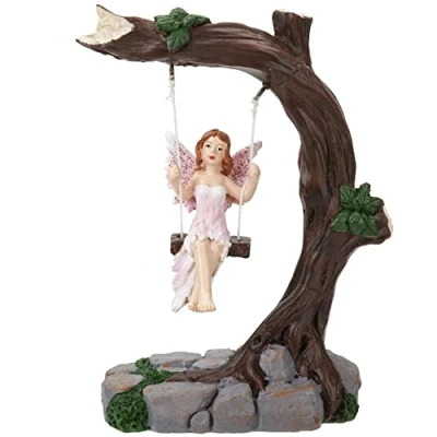 Image of VFM Fairy Garden Ornament, Fairies on a Swing, Outdoor Accessory, Home Accessories, Gift for Birthday and Christmas