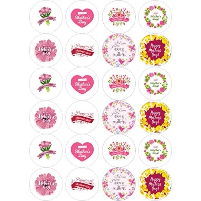 Image of 24 x PRE CUT Mothers Day Edible Wafer Cupcake Fairy Cake Toppers