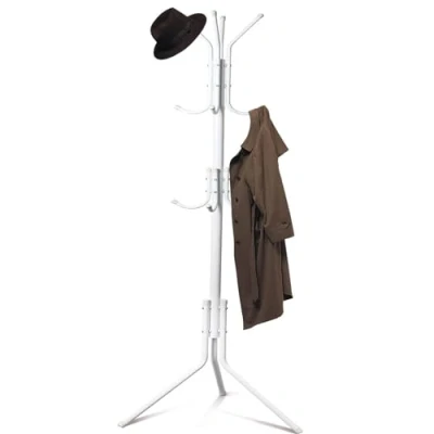 Image of NTEK Coat Stand Metal Rack, Free Standing Coak Rack Metal, 12 Hooks Clothes Hat Jacket Hanger, Handbag Umbrella Hanging Organiser for Homes Office Entryway Hallway (WHITE)
