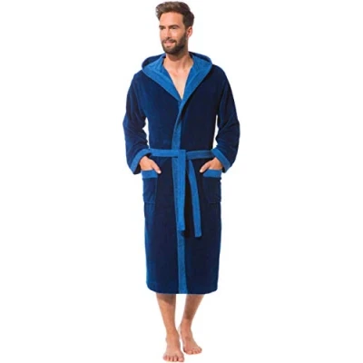Image of Morgenstern Dressing Gown Men Hooded Premium Bathrobe Blue/Black XXL