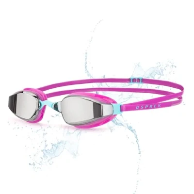 Image of Osprey Adult Pro Race Goggles with UV Protection and Mirrored Anti Fog Wide View Lenses, Soft Silicone Swim Goggles, 14+ Years, Purple