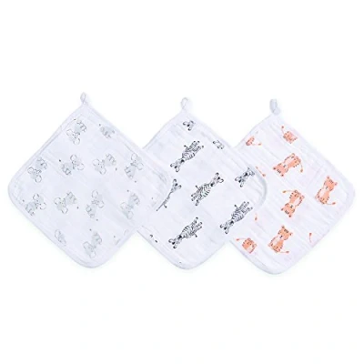 Image of aden + anais essentials Muslin Washcloths 3 Pack Safari Babies