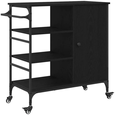 Image of vidaXL Kitchen Trolley Black Oak 87.5x38.5x84.5 cm Engineered Wood