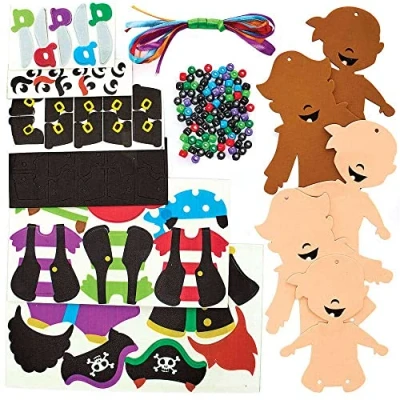 Image of Baker Ross FC901 Pirate Dangly Legs Decoration Kits Pack of 5, Kids Foam Crafts, Bead Arts and Crafts