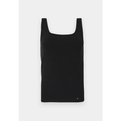 Image of Tommy Hilfiger Women&#039;s 5X2 Rib Slim Square NK Tank WW0WW45444 Other T Shirts, Black (Black), M