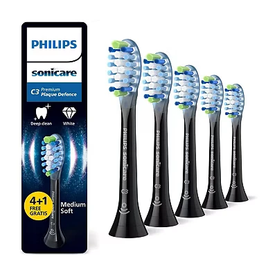 Image of PHILIPS Sonicare HX9045/88 C3 Premium Plaque Defence Toothbrush Head Pack of 5, Black