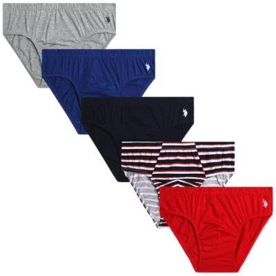 Image of U.S. Polo Assn. Men&#039;s Underwear 5 Pack Low Rise Cotton Brief with Contour Pouch Briefs for Men (Sizes: S XL), Blue/Stripe/Salsa, M