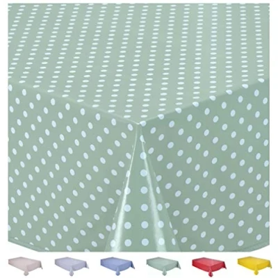 Image of Home Direct Rectangular Oilcloth PVC Wipe Clean Tablecloth 140cm x 180cm 55x70 Small Polka Dot Sage Green