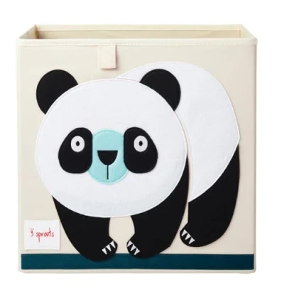 Image of 3 Sprouts Toy Storage Cube 13 inch Kids Box Collapsible Fabric Organiser Bin for Nursery, Children’s Room, Playroom, Panda