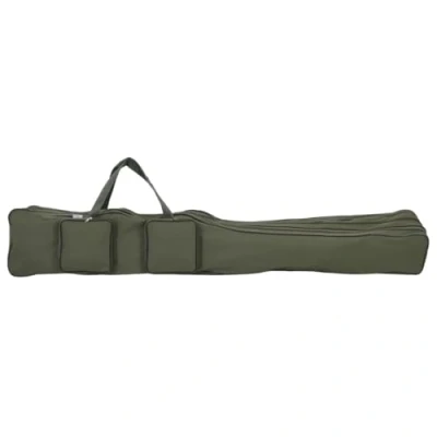 Image of vidaXL Fishing Rod Bag Carrier 150 cm Dark Green 600D Oxford Fabric with PVC Adjustable Shoulder Strap &amp; Handle 3 Compartments
