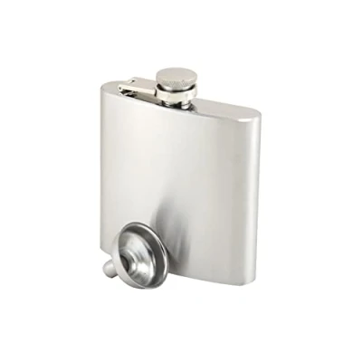 Image of APOLLO The HOUSEWARES Brand SS Hip Flask 6oz with Funnel, Stainless Steel Insulated Drinks Bottle, Leakproof, Great Gift Idea for Stag Do, Hen Wedding, Anniversary, Party, Silver