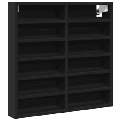 Image of vidaXL Vitrine Cabinet/Floating Shelf/Rack Black, Engineered Wood, 12 Shelves, 60x8.5x58 cm, Modern, for Living Room/Bedroom/Hallway