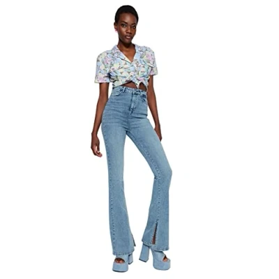 Image of Trendyol Women Tall High Waist Flare Leg Jeans Light Blue