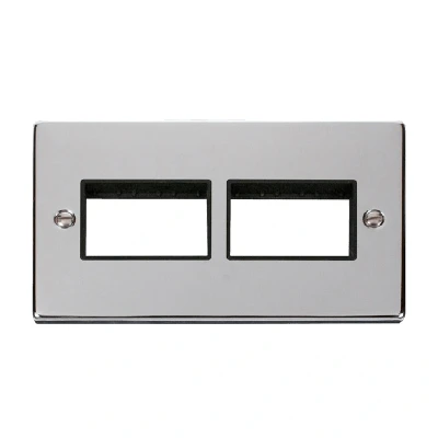 Image of Click Deco 2 Gang Plate x 3 Aperture Unfurnished Polished Chrome Black Inserts