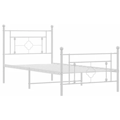 Image of vidaXL Metal Bed Frame without Mattress with Footboard White 100x200cm