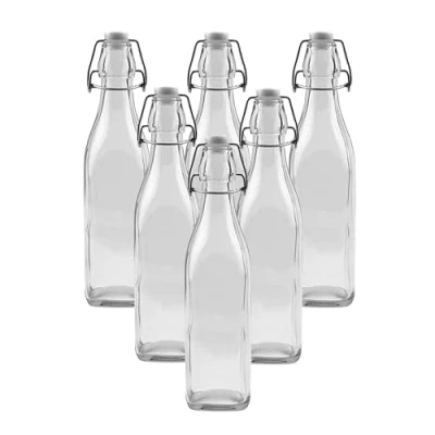 Image of simpa Vintage Style Clear Glass Bottles with Swing Top Lids. Square 500ml Set of 6
