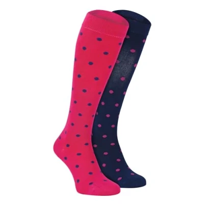 Image of Sock Snob Womens Long Knee High Bamboo Socks 2 Pair Pack Plain &amp; Patterned Gift for Ladies (4 7, Polka Dot)