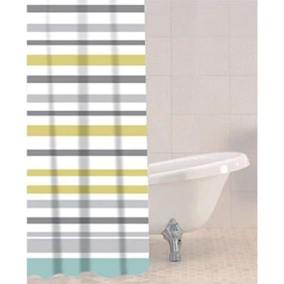 Image of Sabichi PEVA Shower Curtain Striped Waterproof Bathroom Mould and Mildew Resistant, Quick Drying, Washable 180x180 cm (71x71 Inch) Includes 12 Durable Hooks