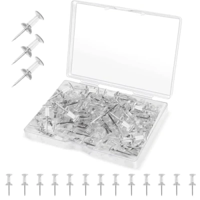 Image of Push Pins 100 pcs Thumb Tacks Clear Map, with Organizing Container for Home Office Craft Projects, Silver