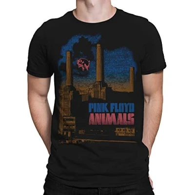 Image of Liquid Blue Unisex&#039;s Pink Floyd Pig Stain Short Sleeve T Shirt, Black, Large