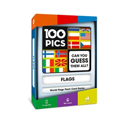 Image of 100 PICS Flags of The World Travel Game Learn Country Flash Cards with Slide Reveal Case Geography Card Game, Gift, Stocking Filler for Kids and Adults Ages 6+