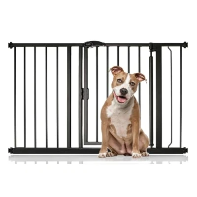 Image of Bettacare Auto Close Pet Gate, 118.2cm 125.2cm, Matt Black, Pressure Fit Stair Gate for Dog &amp; Puppy, Safety Barrier Doors Hallways and Spaces, Easy Installation