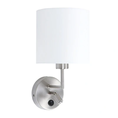 Image of Norwegian Wall Lamp with Shade Steel Brushed, Linen Fabric