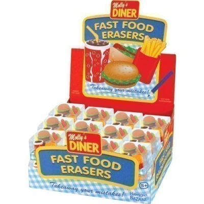 Image of Childrens School Stationery Novelty Fast Food Burger Chips Fizzy Pop Rubber Erasers