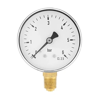 Image of Hilitand Pressure Gauge, 0 6 bar 1/4 NPT Side Mount Manometer for Water Air Oil, 6cm Dial Plate, Metal Outer Case Instrument