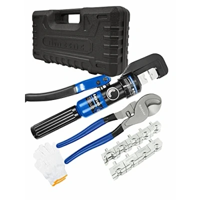 Image of AMZCNC Hydraulic Crimping Tool Max.10T with 9 Dies of 4 70mm² in Thick Chrome, Insulated Handle, Steel Body, Ideal for Terminating Copper/Aluminum Lugs Terminals (10T(4 70mm²)+Cut)