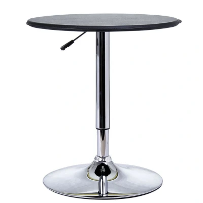Image of HOMCOM Adjustable Round Bistro Bar Table with PVC Leather Top Steel Base Home Kitchen Dining Desk Black