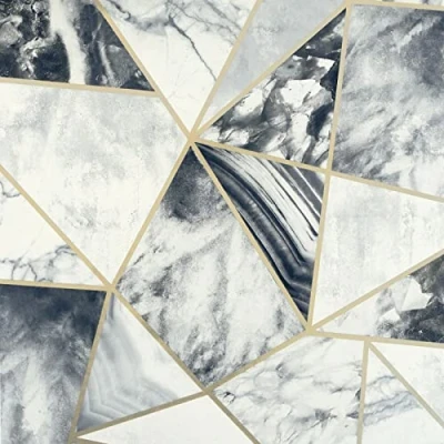 Image of SOPHIE LAURENCE Geometric Fragments Navy Blue Marble Wallpaper (Charcoal White)