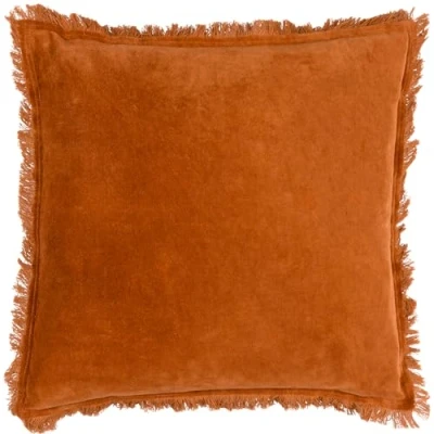 Image of Yard Jaye Velvet Fringed Filled Cushion Rust Cotton Size 45 cm x