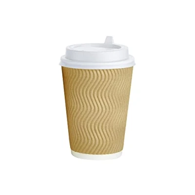 Image of 1ABOVE 25 Pack 8oz Double Kraft Disposable Paper Cups for Tea, Coffee, Cappuccino Hot Drinks with Lids (Brown)