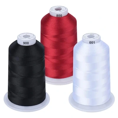 Image of Simthread 5,000 m Machine Embroidery Thread Spools Set, Polyester Thread, Classic Colours White, Black and Red for Brother, Babylock, Janome, Kenmore, Singer, W6 N