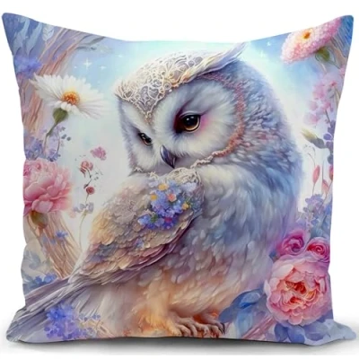 Image of KUNQIAN Cushion Cover Owl Decorations Pillow Animal Ornaments Flowers Gifts for Women Outdoor Decor Home Livingroom Couch Sofa 18&quot;x18&quot;(45x45cm)