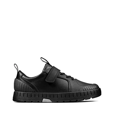 Image of Clarks Apollo Step Kid Leather Shoes in Black Standard Fit Size 10