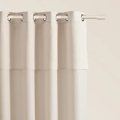 Image of ROOM99 Mia Curtain with Silver Eyelets, 140 x 280 cm Width Height Blackout Sliding Curtains, Decorative Modern for Living Room, Bedroom, Light Beige