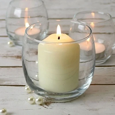 Image of Set of 12 Clear Glass Petite Hurricane Votive Candle Holders.